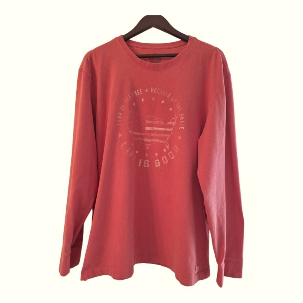 Life is Good Patriotic Long Sleeve Cotton Tee Men's XXL t-shirt Red made in Peru